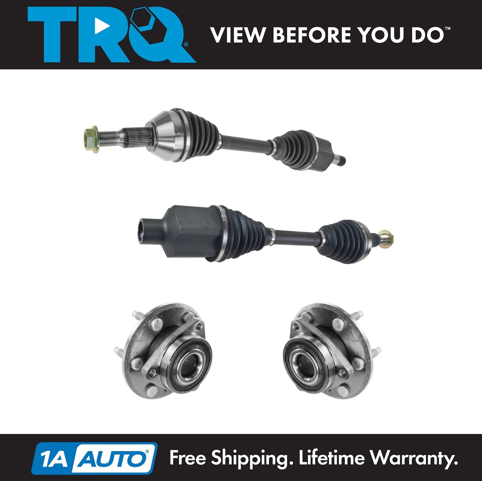 TRQ Front CV Axle Shafts & Wheel Hub Bearing Assemblies Set of 4 for
