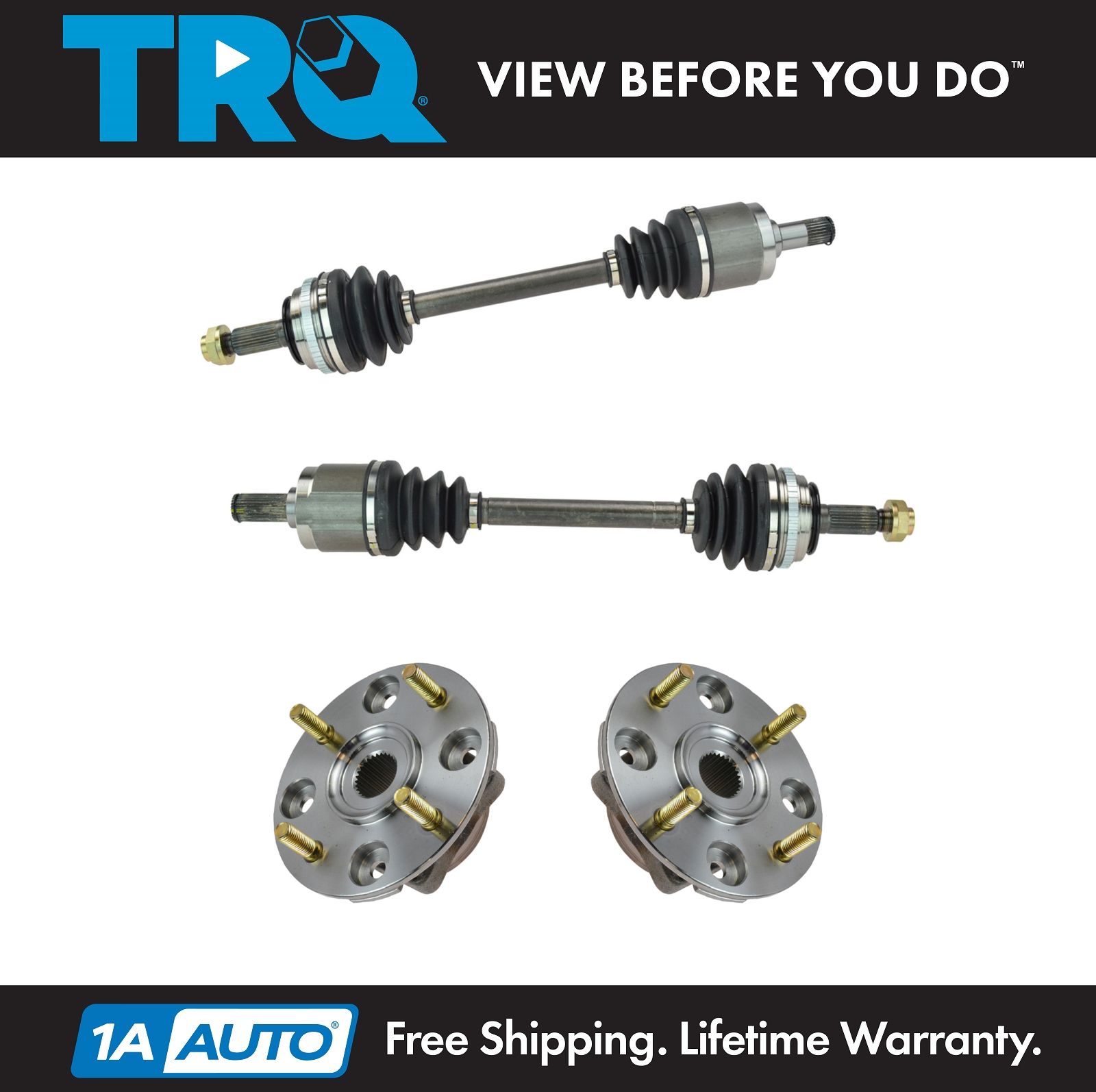 TRQ Front CV Axle Shafts & Wheel Hub Bearing Assemblies Set of 4 for