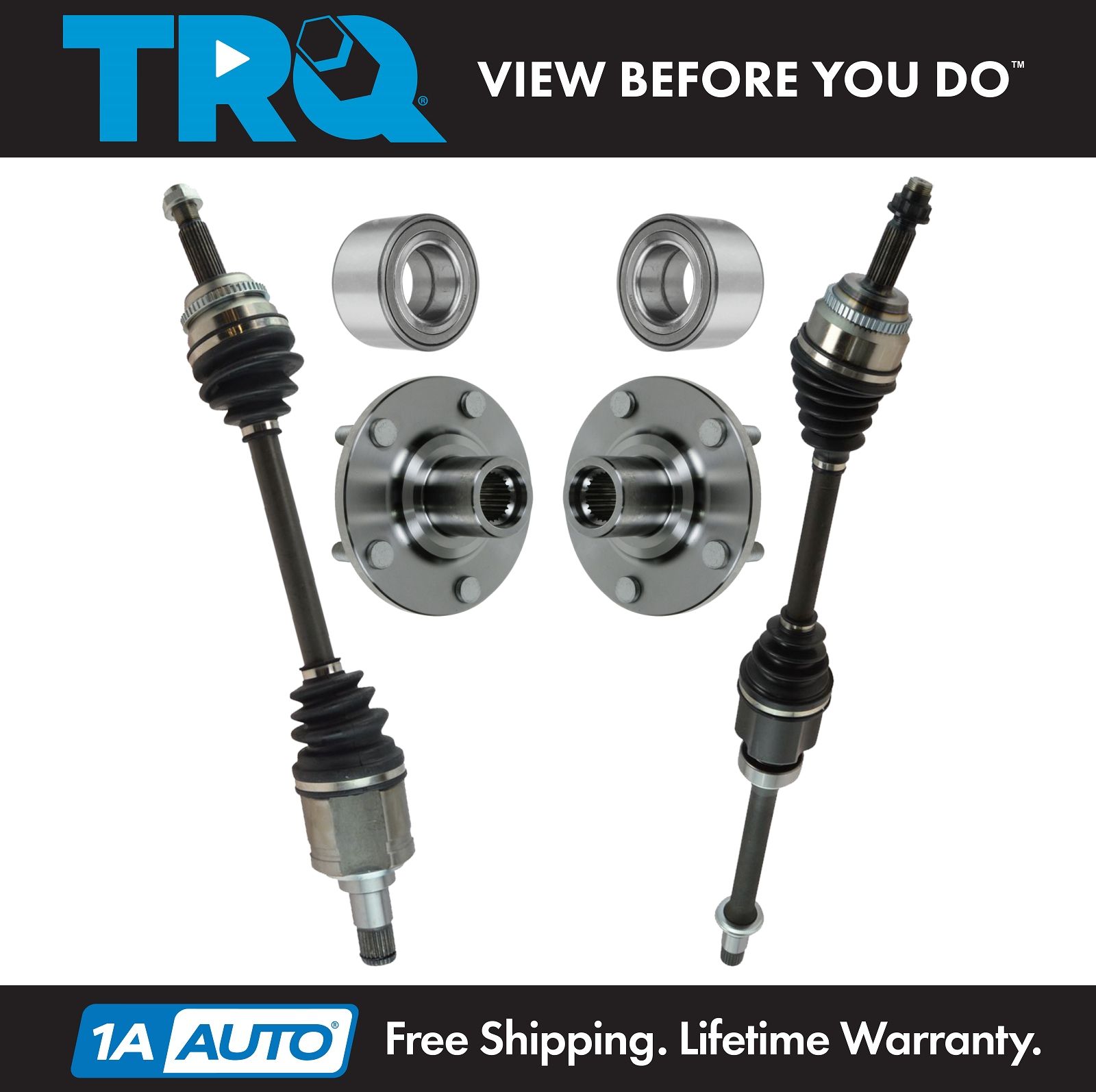 TRQ Front CV Axles Hubs & Bearings Kit for Toyota Highlander Camry