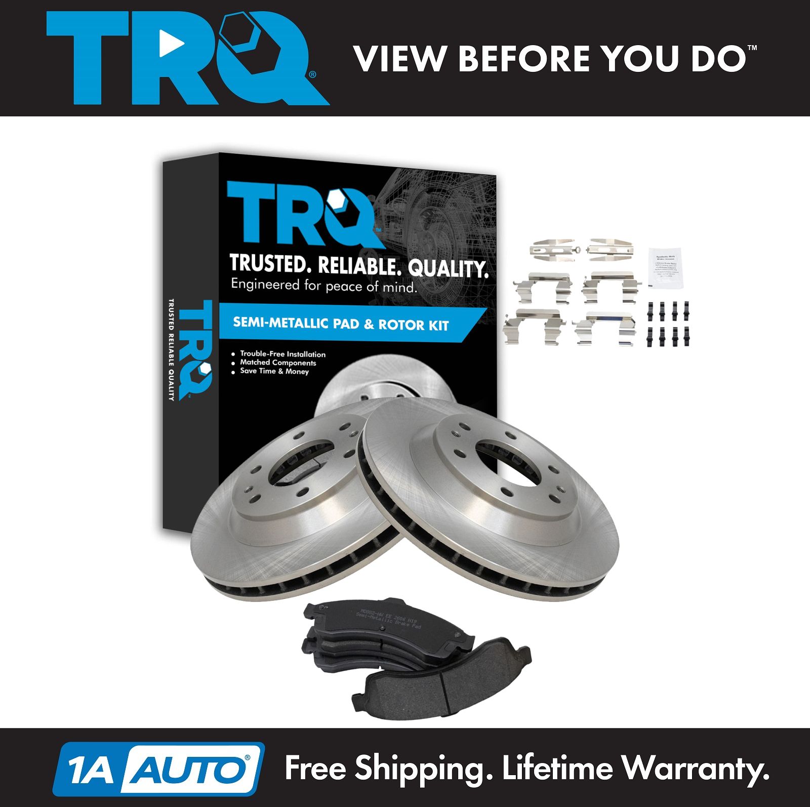 Kit Completo De Frenos Y Bujes Delanteros TRQ Para Camionetas GM - Pastillas Cerámicas Premium Y Rotores