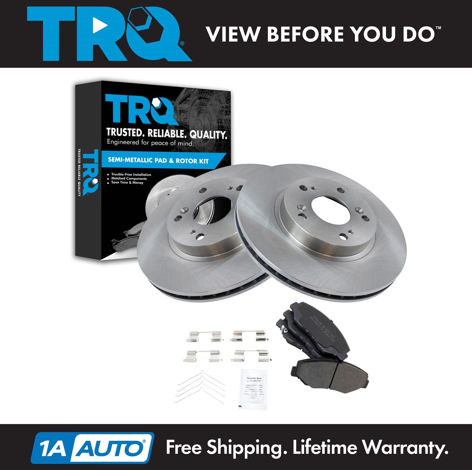 TRQ Front Semi Metallic Brake Pad & 2 Rotors Kit for 0204 Honda CRV