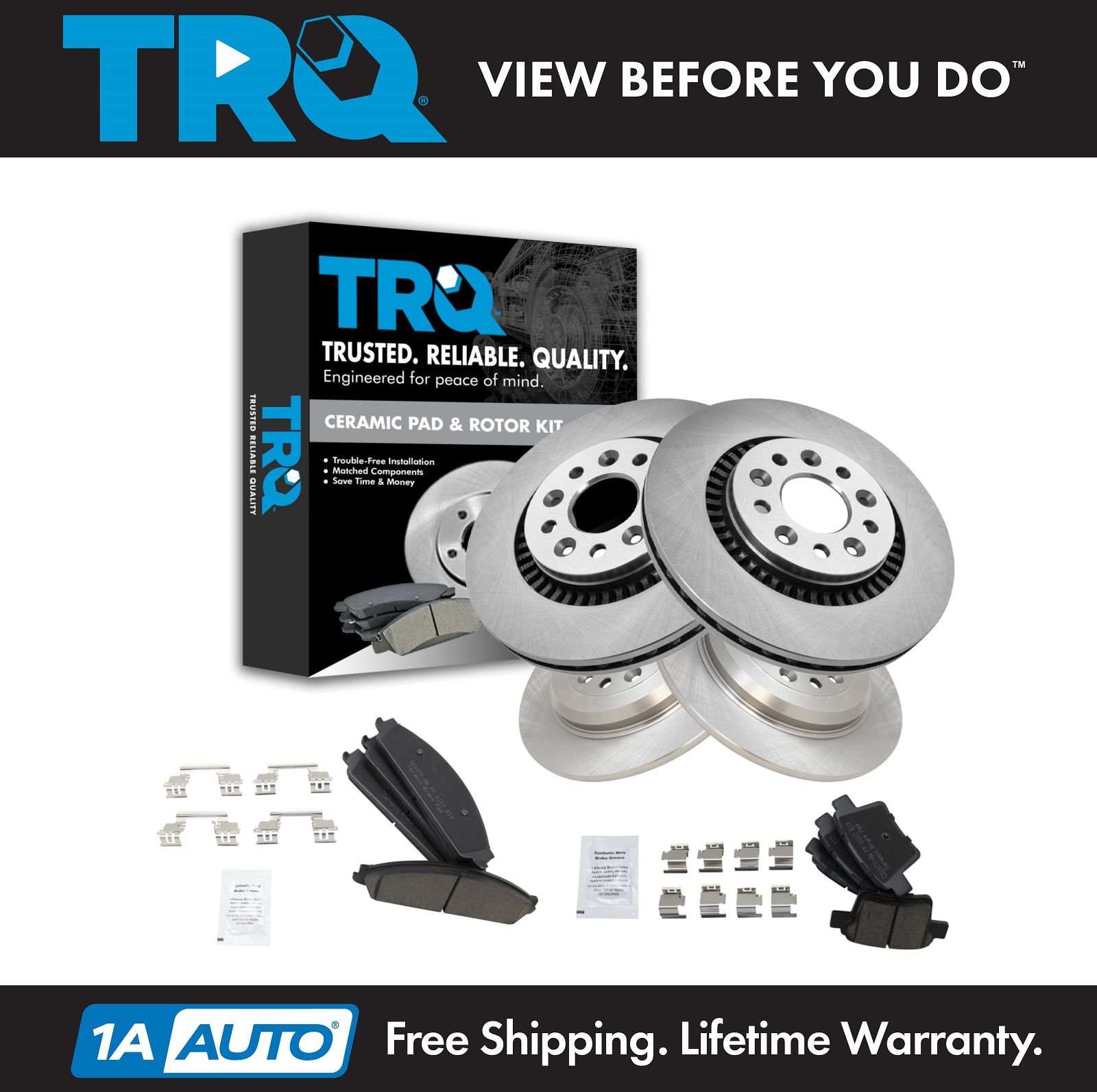 Front Disc Brake Rotors ＆ CERAMIC Pads Wheel Bearings Seals For