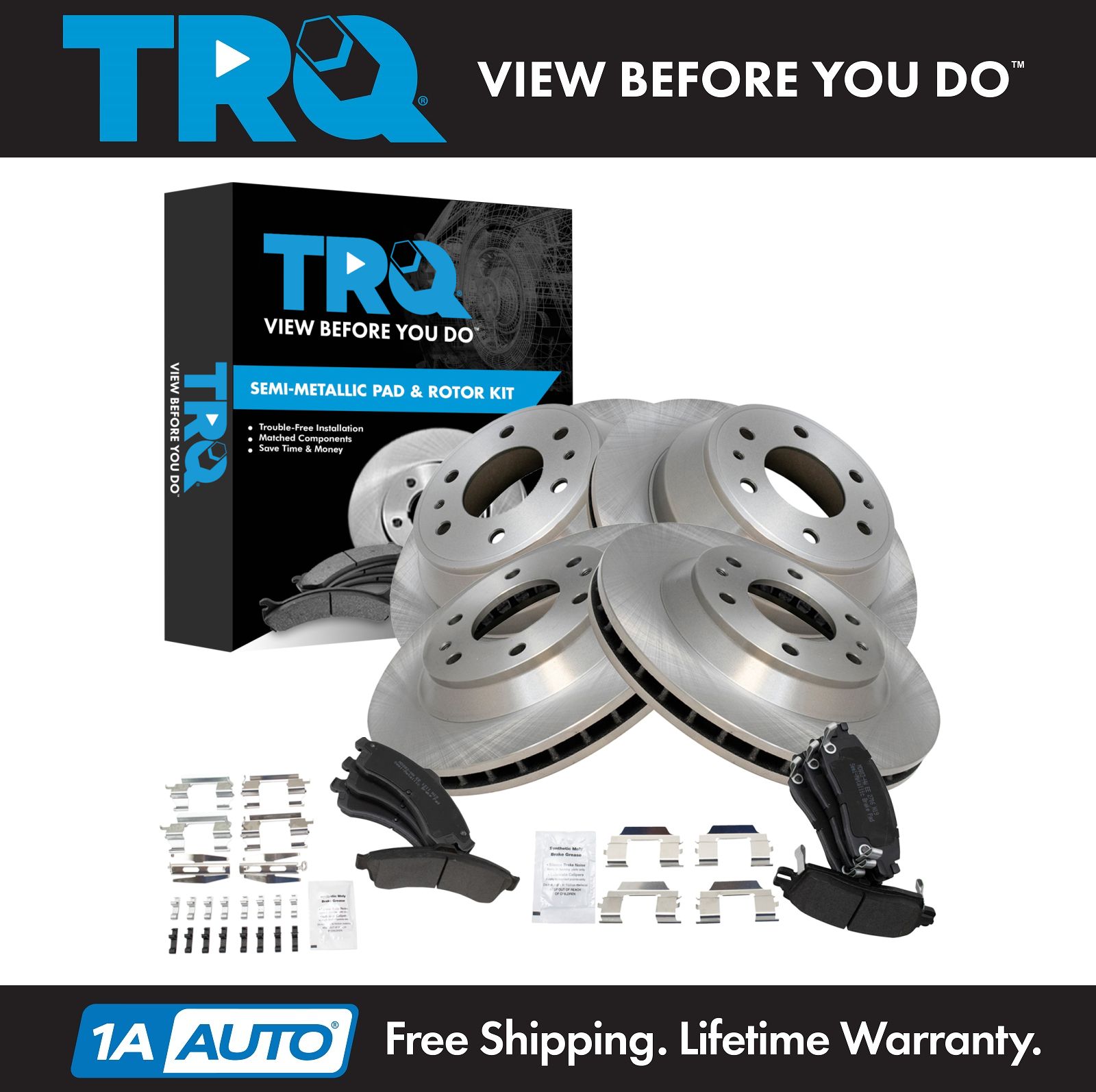 TRQ Front & Rear Premium Posi Metallic Brake Pad & Rotor Kit for GM SUV