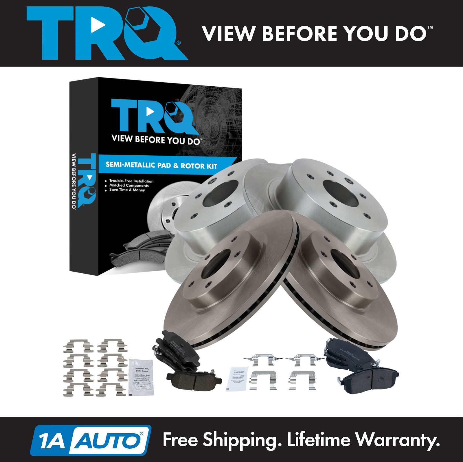 TRQ Posi Semi Metallic Brake Pad & Rotor Front & Rear Kit for Nissan