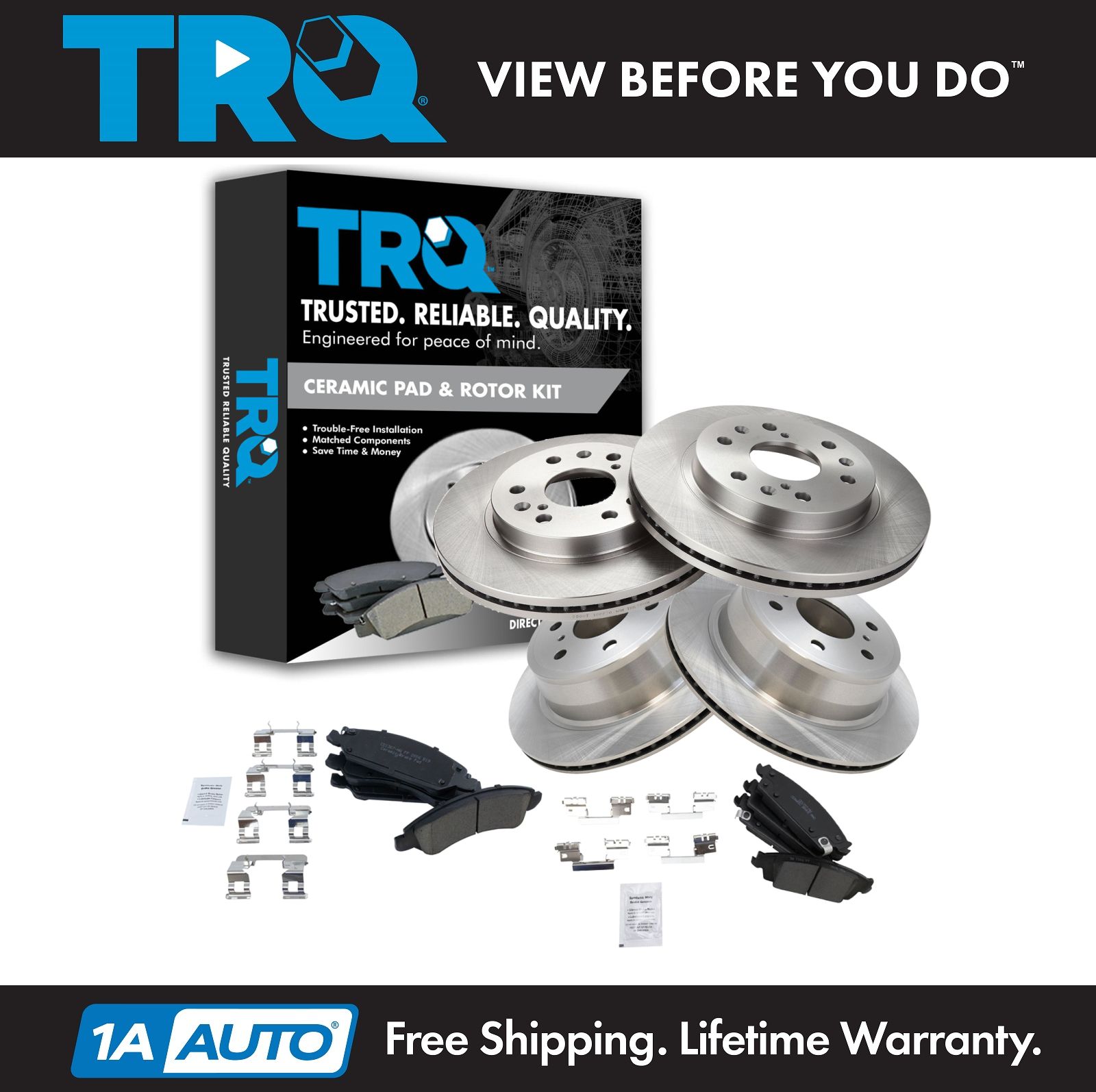 TRQ Front & Rear Ceramic Brake Pad & Rotor Kit for Chevy GMC Truck SUV