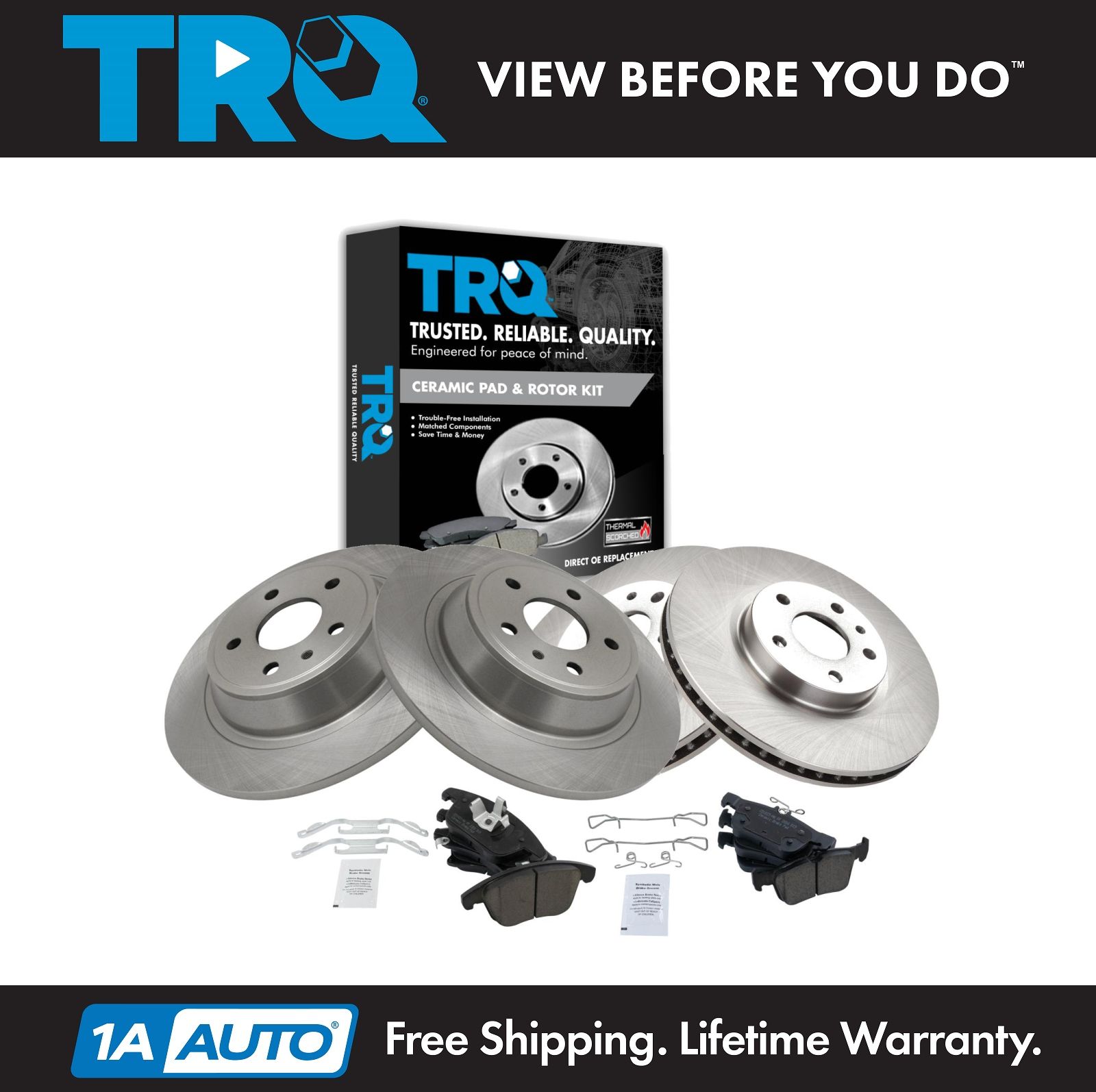 TRQ Front & Rear Premium Posi Ceramic Brake Pad & Rotor Kit for Ford
