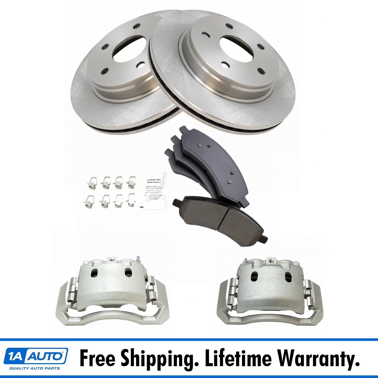 Front Ceramic Brake Pad, Rotor & Caliper Kit for Dodge Ram 2500 3500