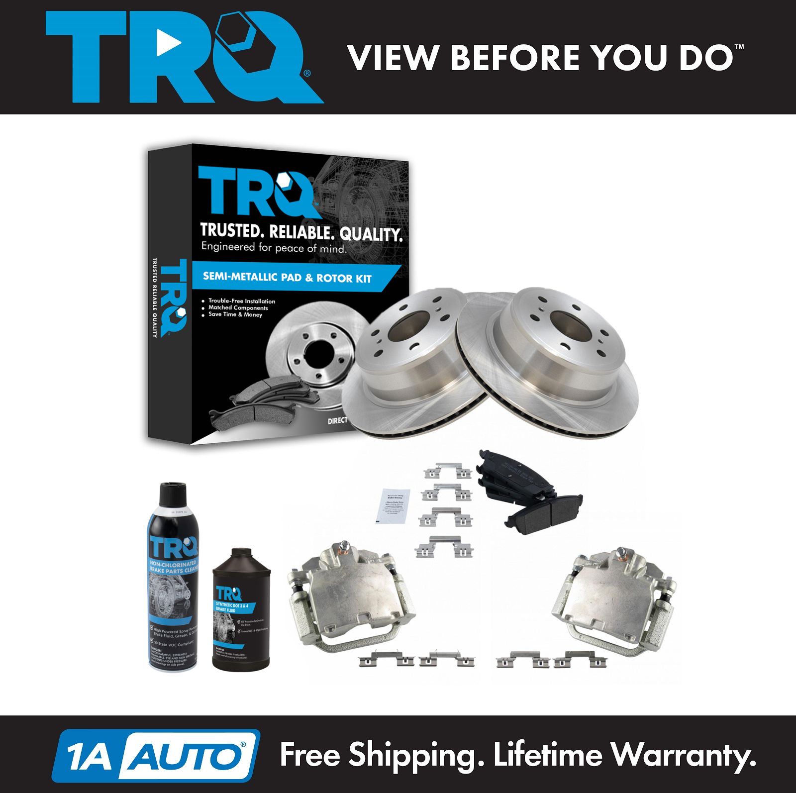 TRQ Rear Metallic Disc Brake Pads Rotors & Calipers Kit for GM Truck