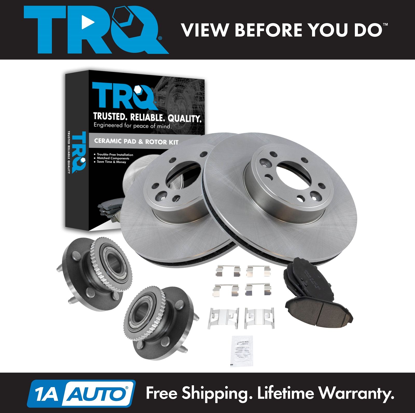 Front Posi Ceramic Disc Brake Pad Rotor /& Wheel Hub w// Bearing Kit LH /& RH Set