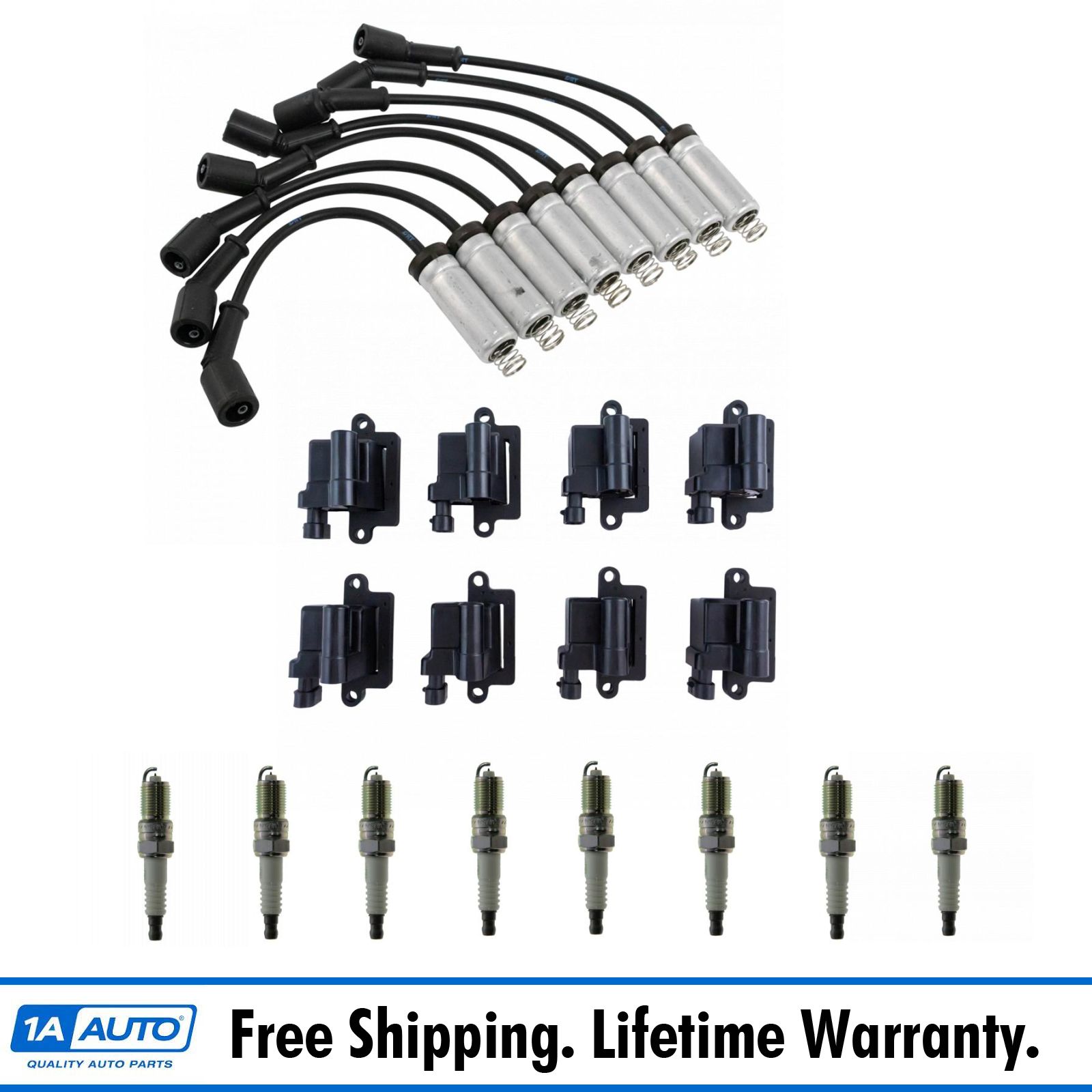 Complete Engine Ignition Coil Spark Plug & Wire Kit Set for Silverado