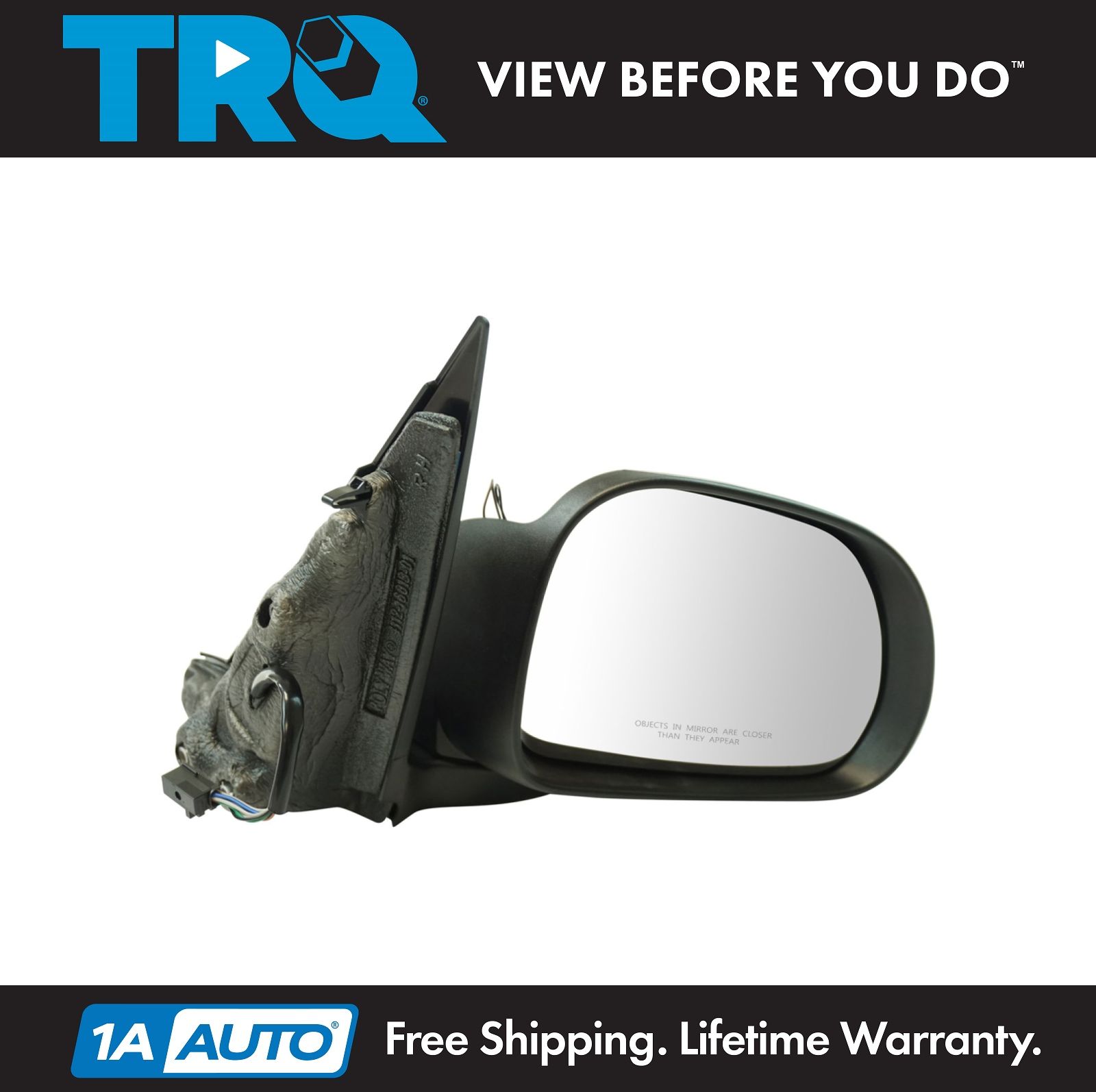 TRQ Exterior Power Mirror Heated w// Temp Sensor Black Smooth RH RF for Fiat New