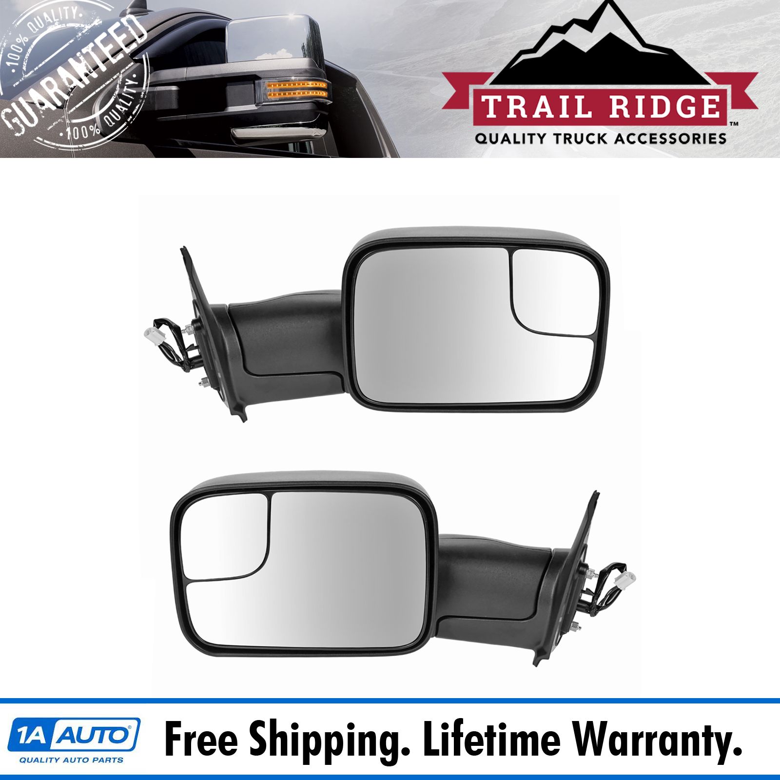 <b>2 Piece Power Textured Black Flip-Up Towing Mirror Set</b>