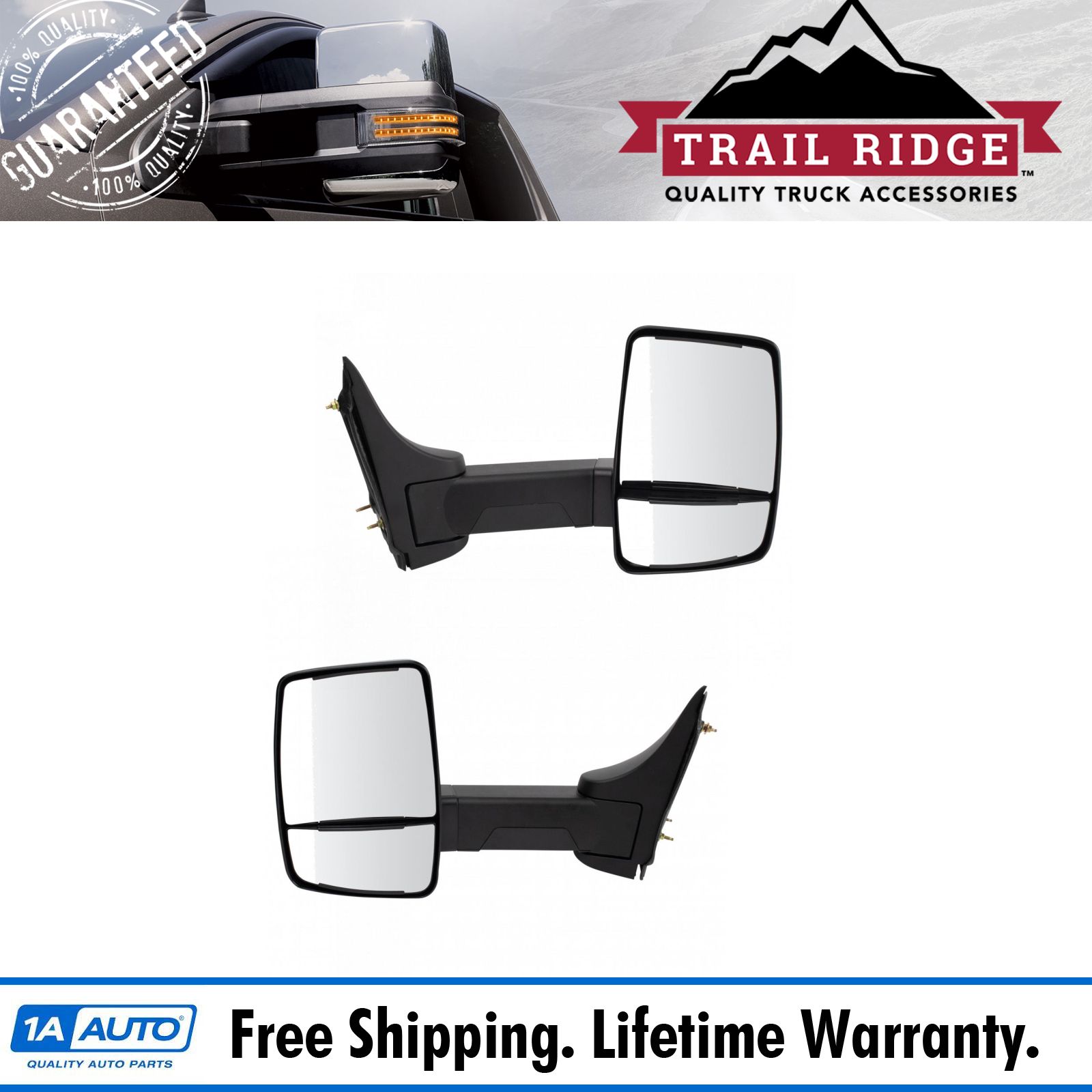 <b>2 Piece Manual Textured Black Towing Mirror Set</b>