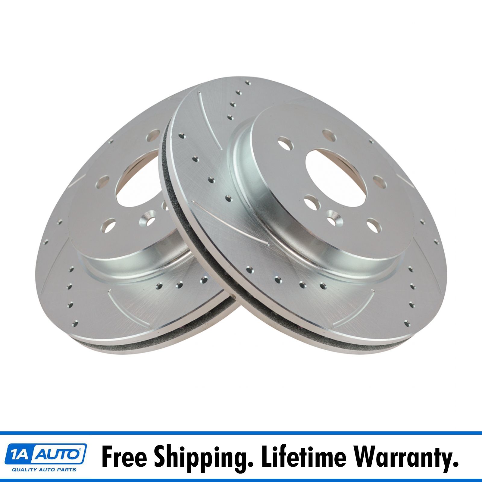 Front Performance Drilled Slotted Zinc Coated Disc Brake Rotor Pair New 