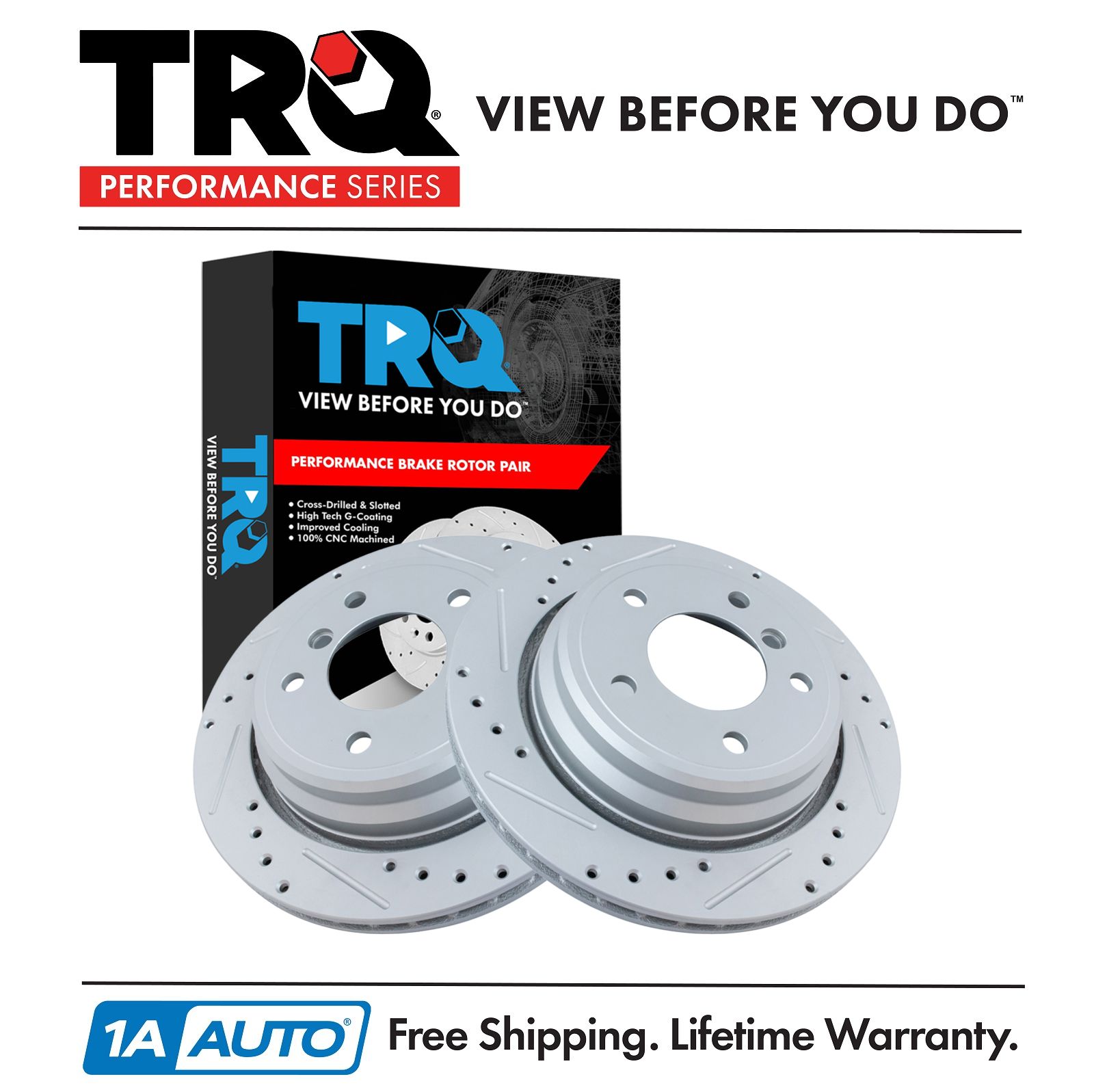 TRQ Performance Brake Rotor Drilled & Slotted Rear GCoated Pair for