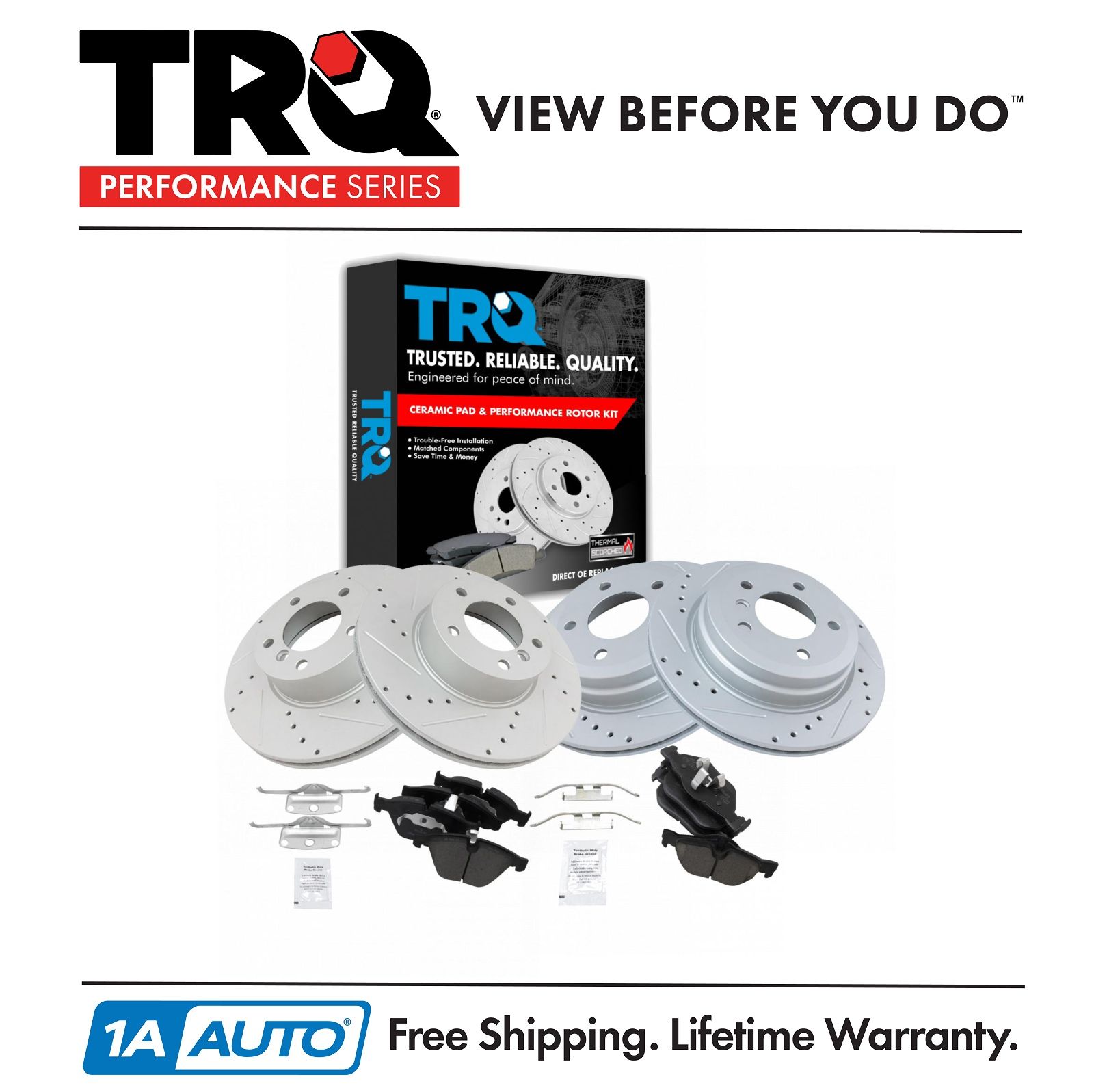 Front and Rear Kit Performance Drilled /& Slotted Brake Rotors /& Ceramic Pads