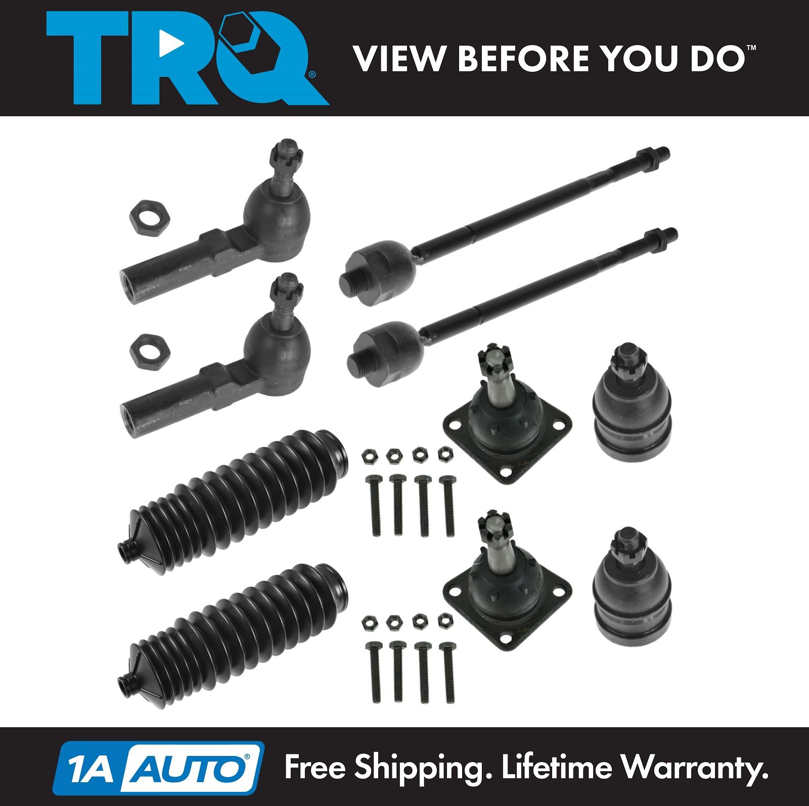 10 Front Piece Steering & Suspension Kit Ball Joints Tie Rod Ends