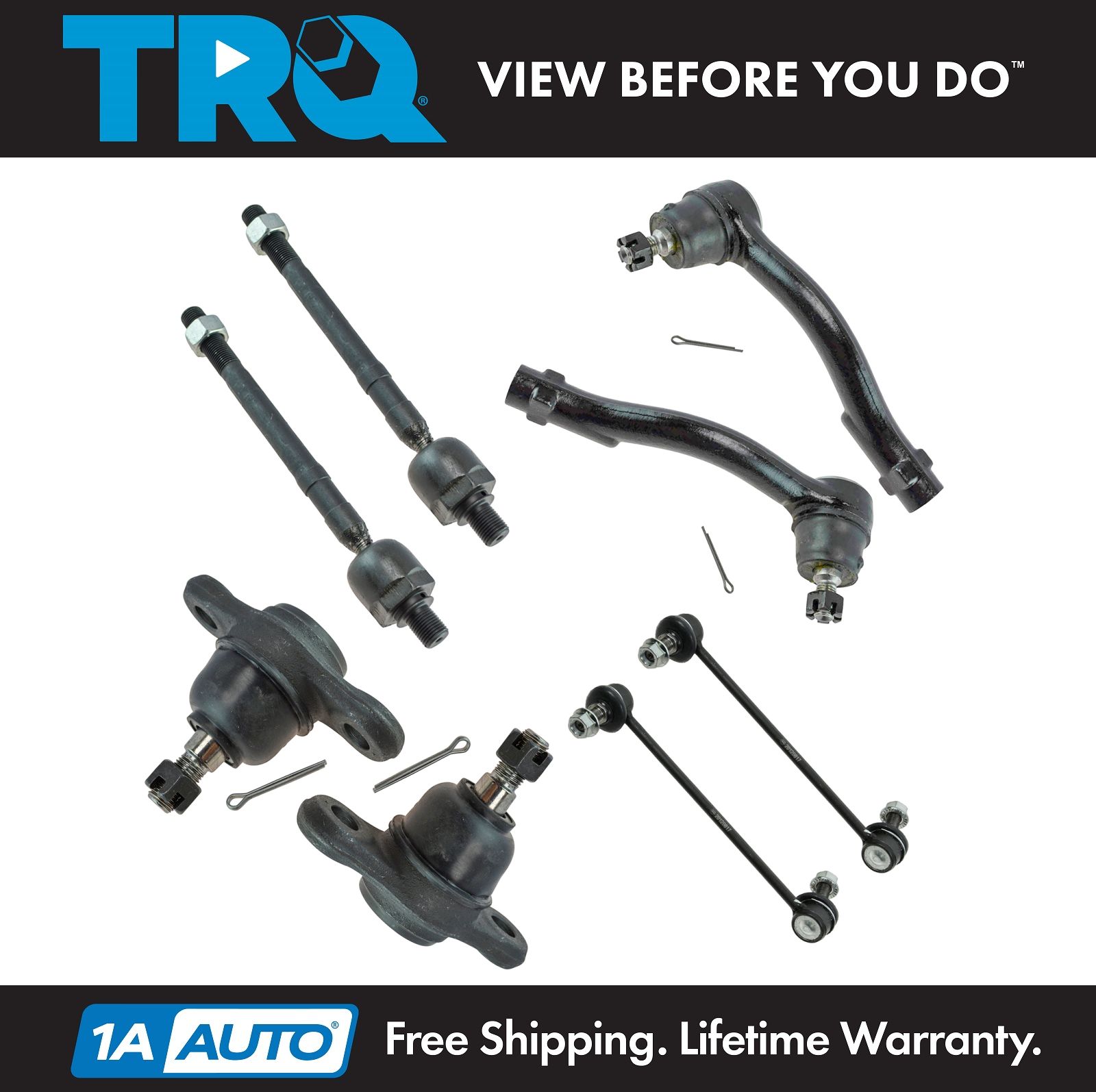 PartsW 8 Pc Front Suspension Kit Control Arm w//Ball Joint Sway Bar Link Inner Outer Tie Rod Ends