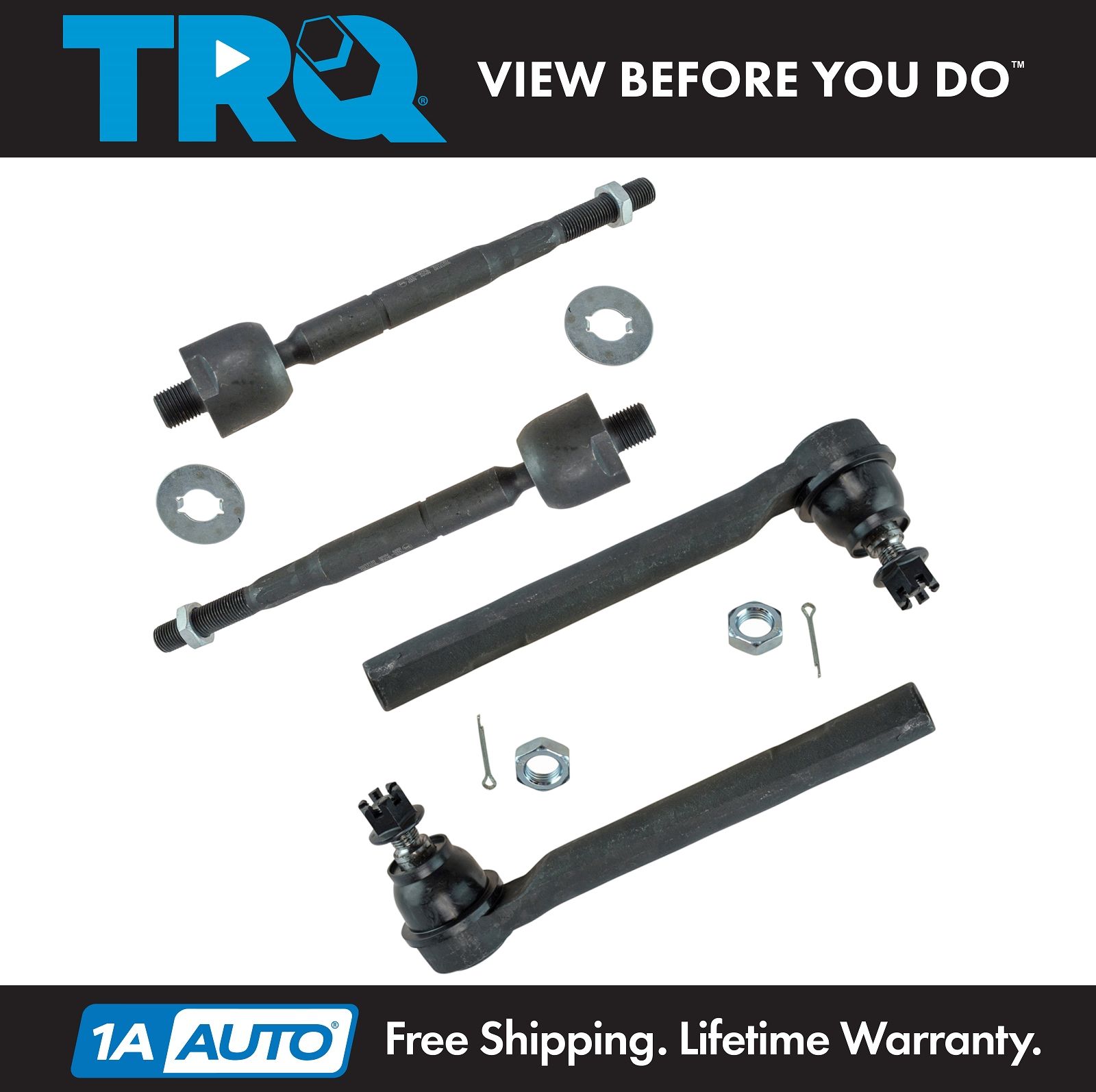 TRQ 4pc Steering Kit Wheel Hub Bearing Assemblies w/ Outer Tie Rod End Links