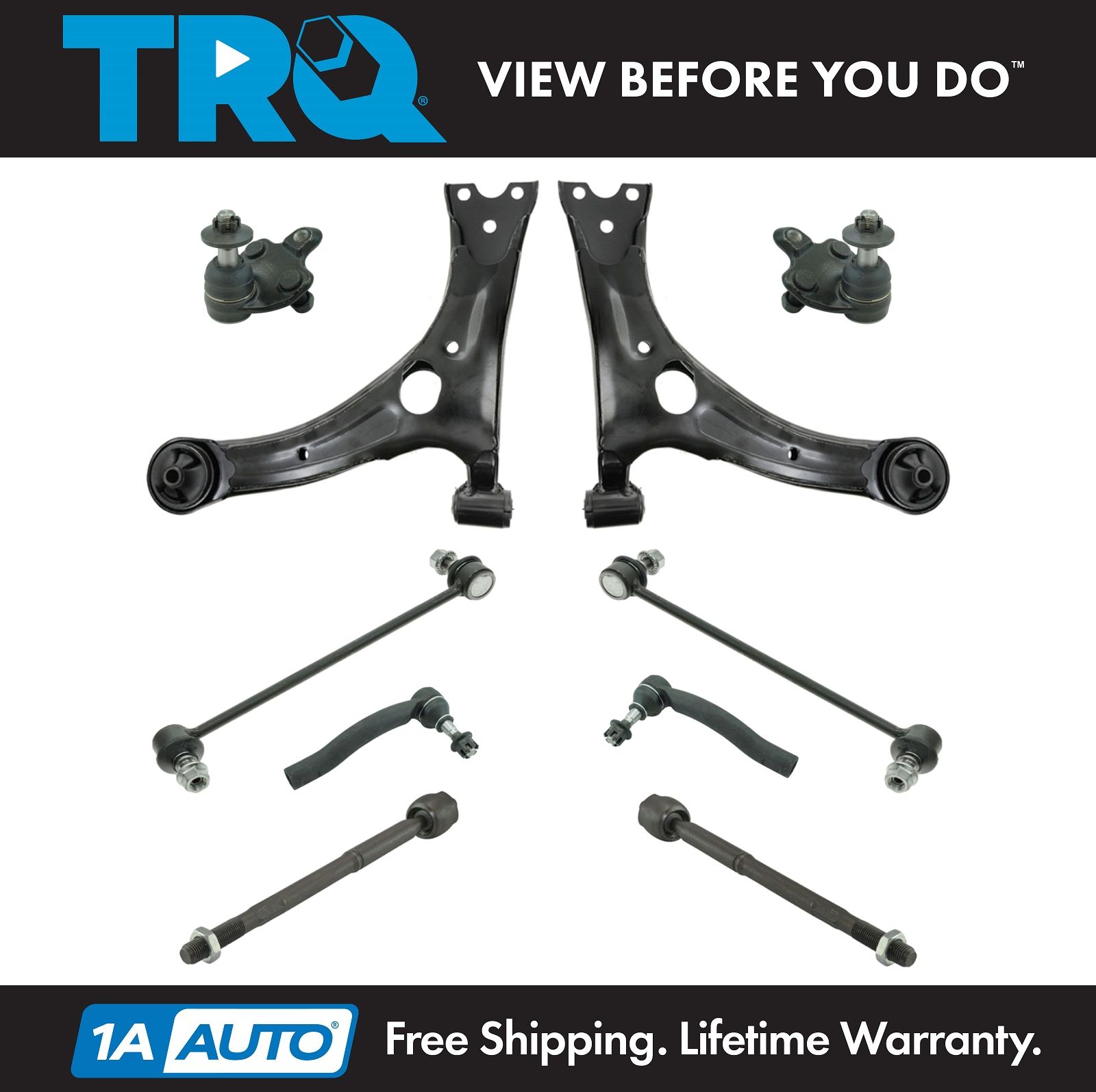 TRQ Front Steering & Suspension Kit – 10pc Ball Joints, Tie Rods, Links For Acura TL