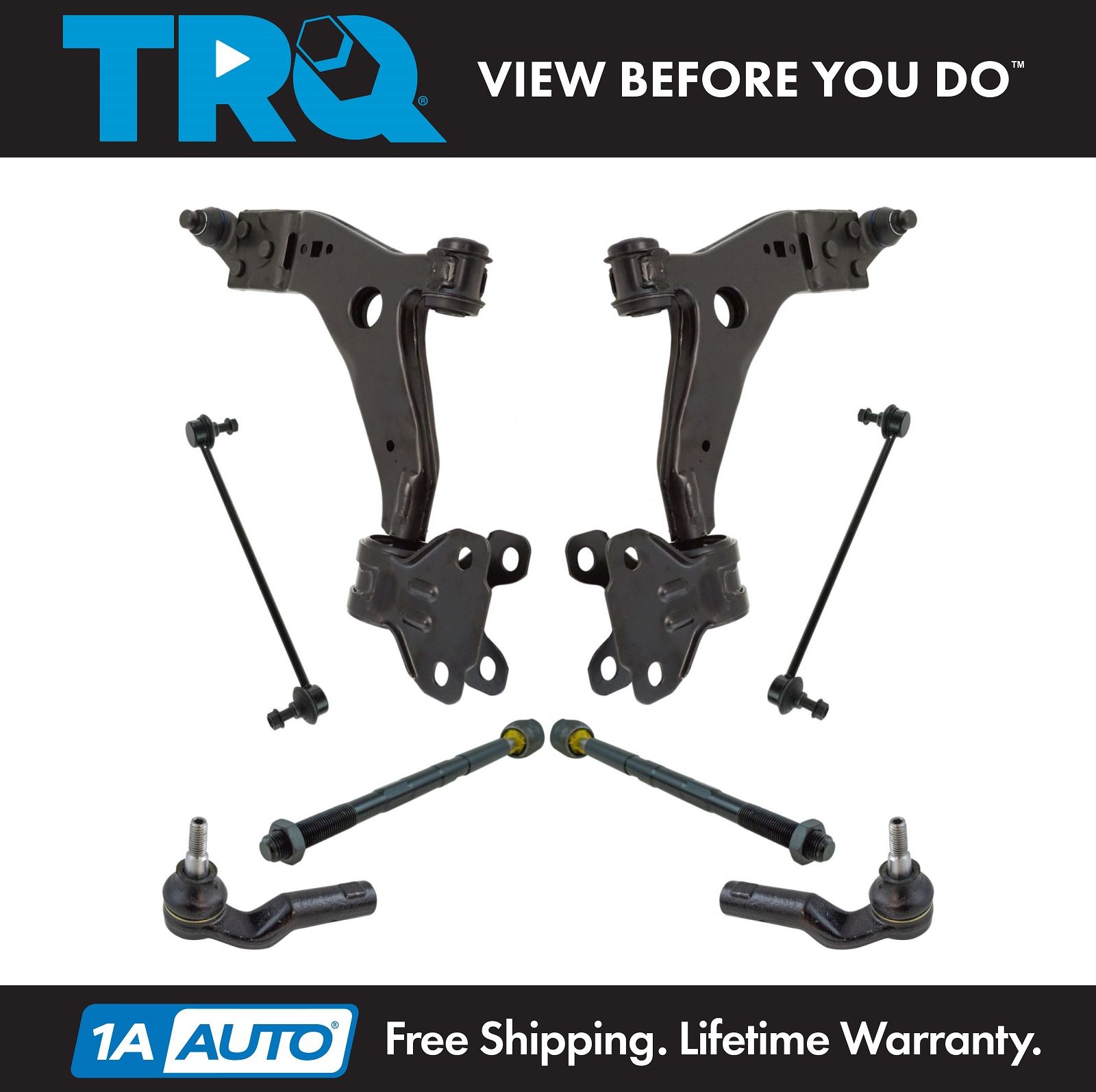 TRQ 8pc Suspension Kit Lower Control Arms w/ Ball Joints Sway Bar Links