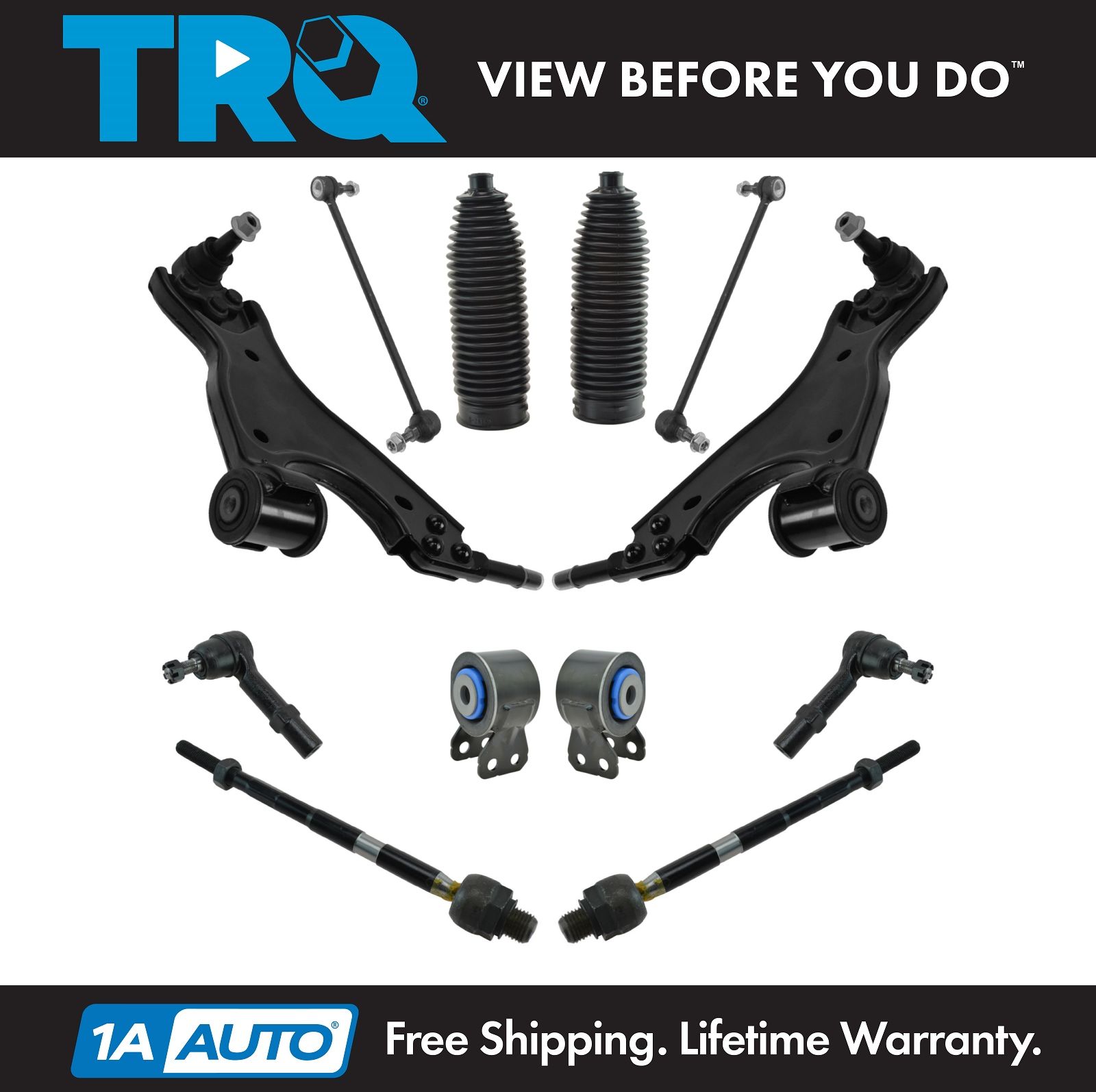 TRQ Front Control Arms Bushings End Links Rack Boots & Tie Rods Kit for