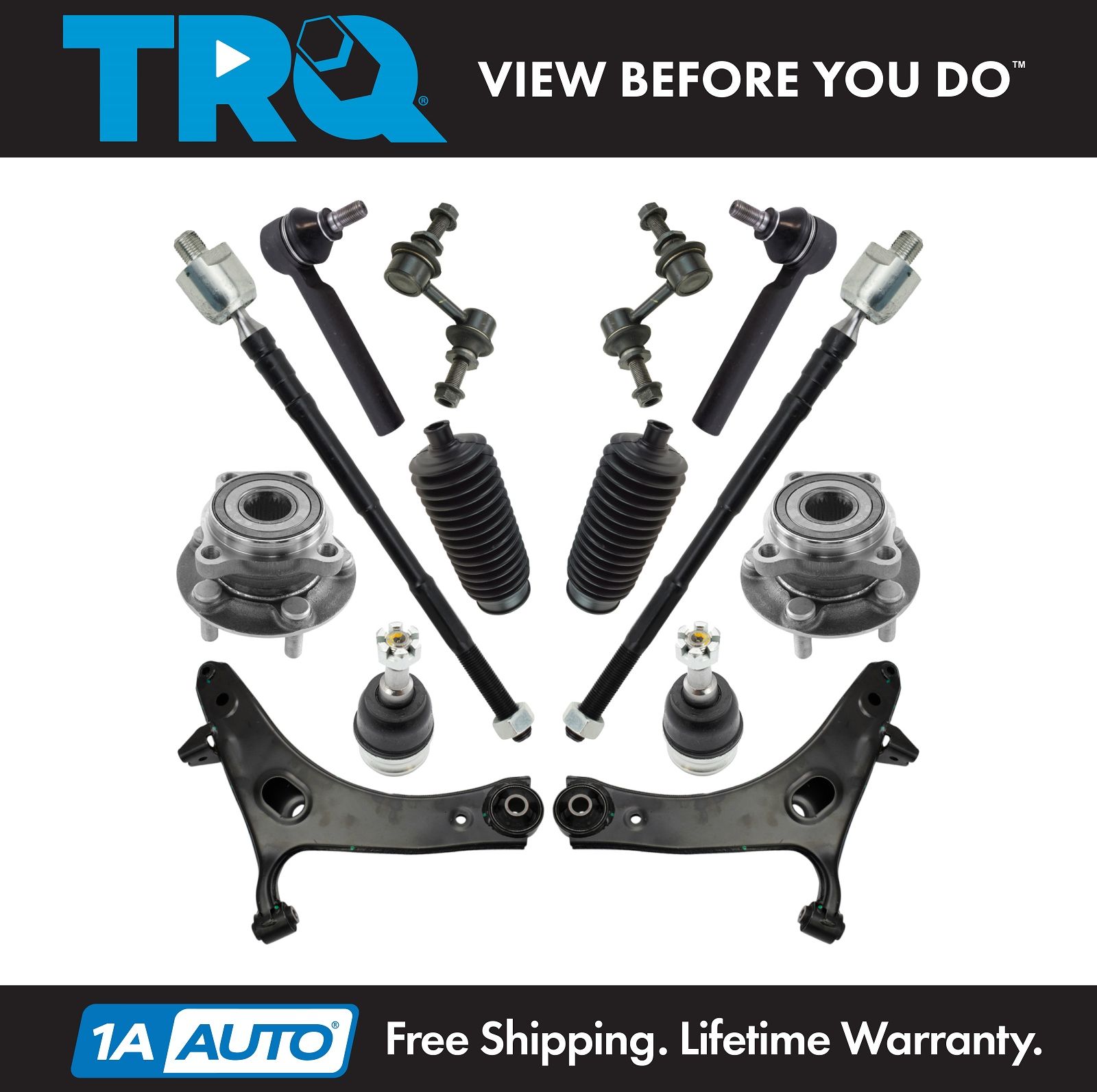 TRQ Front Control Arm, Tie Rod & Hub Bearing 12pc for 13-14 XV