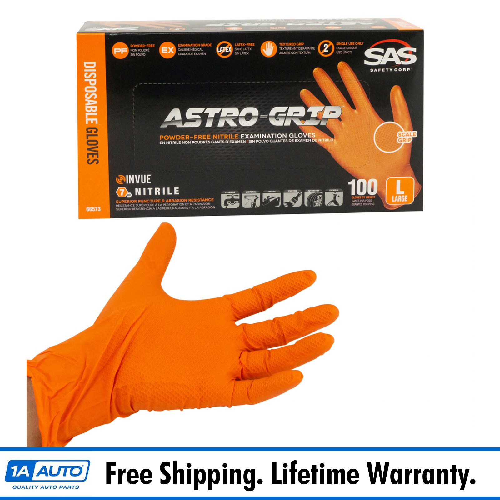 Astro Grip 66573 Nitrile Disposable Gloves Large 100 Pieces Powder Free