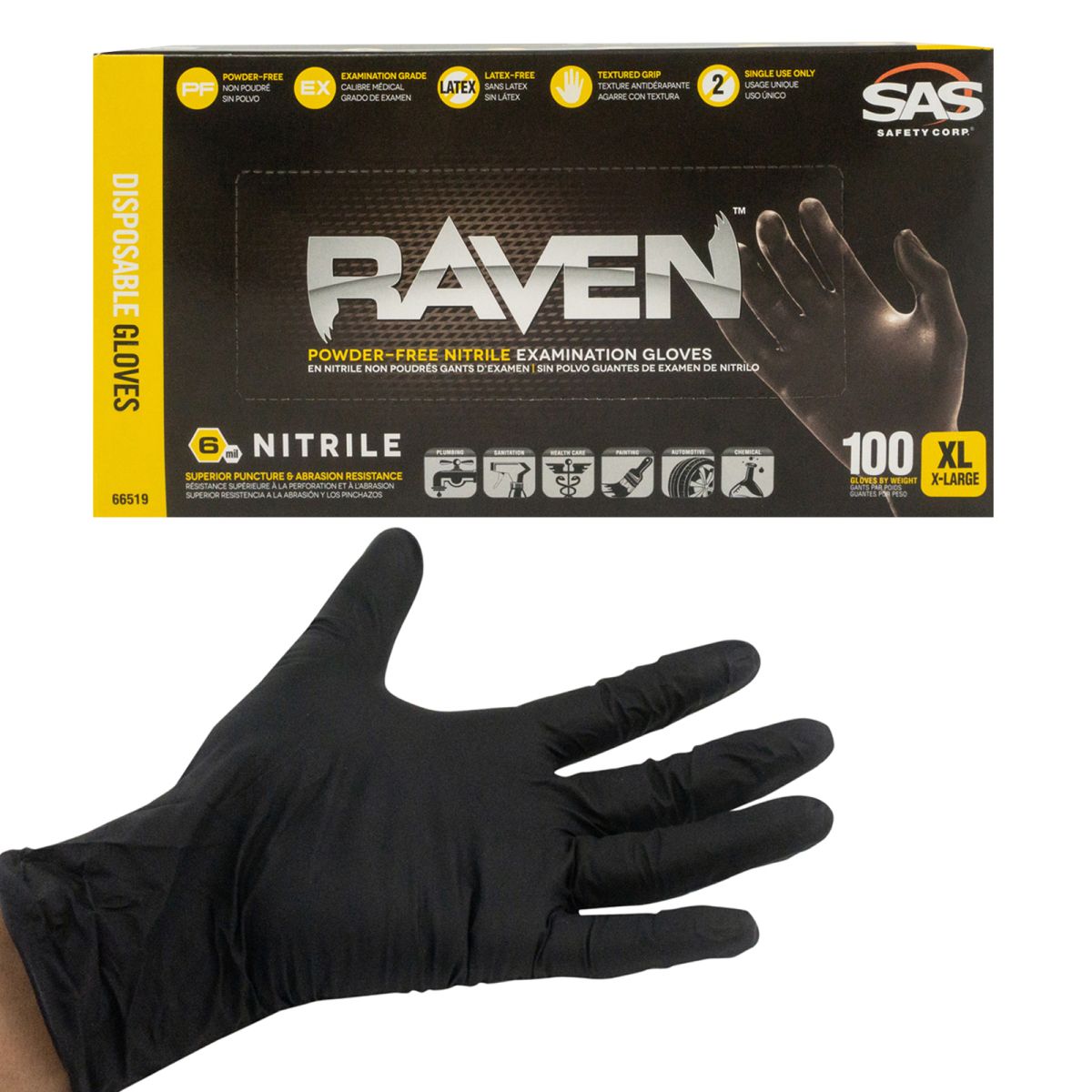 Raven 66519 Nitrile Disposable Gloves X Large XL 100 Pieces Powder Free