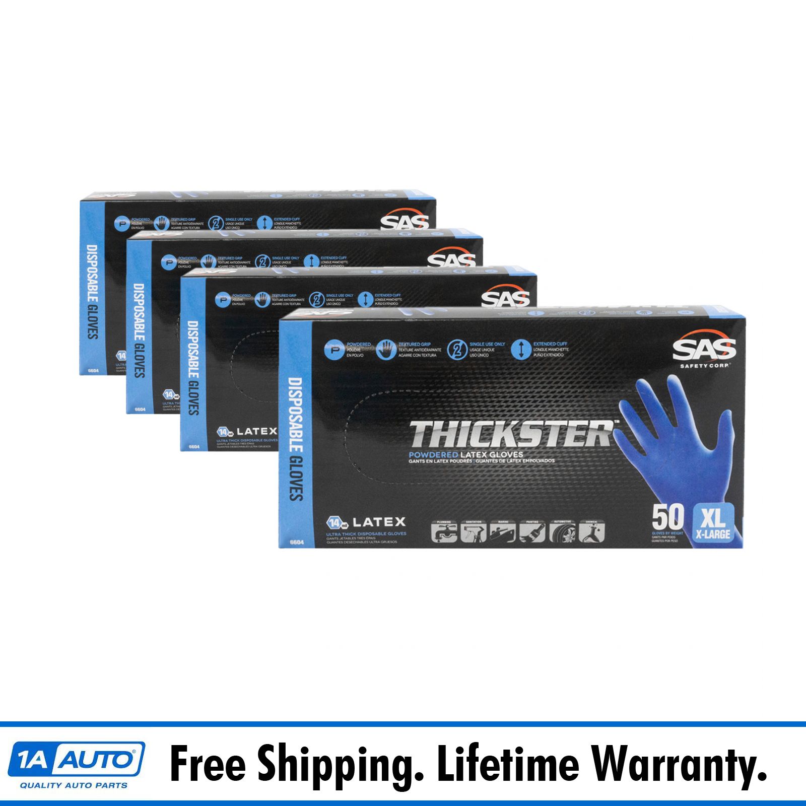 Thickster 6604 Latex Disposable Powdered Gloves XLarge XL 4 Box Set