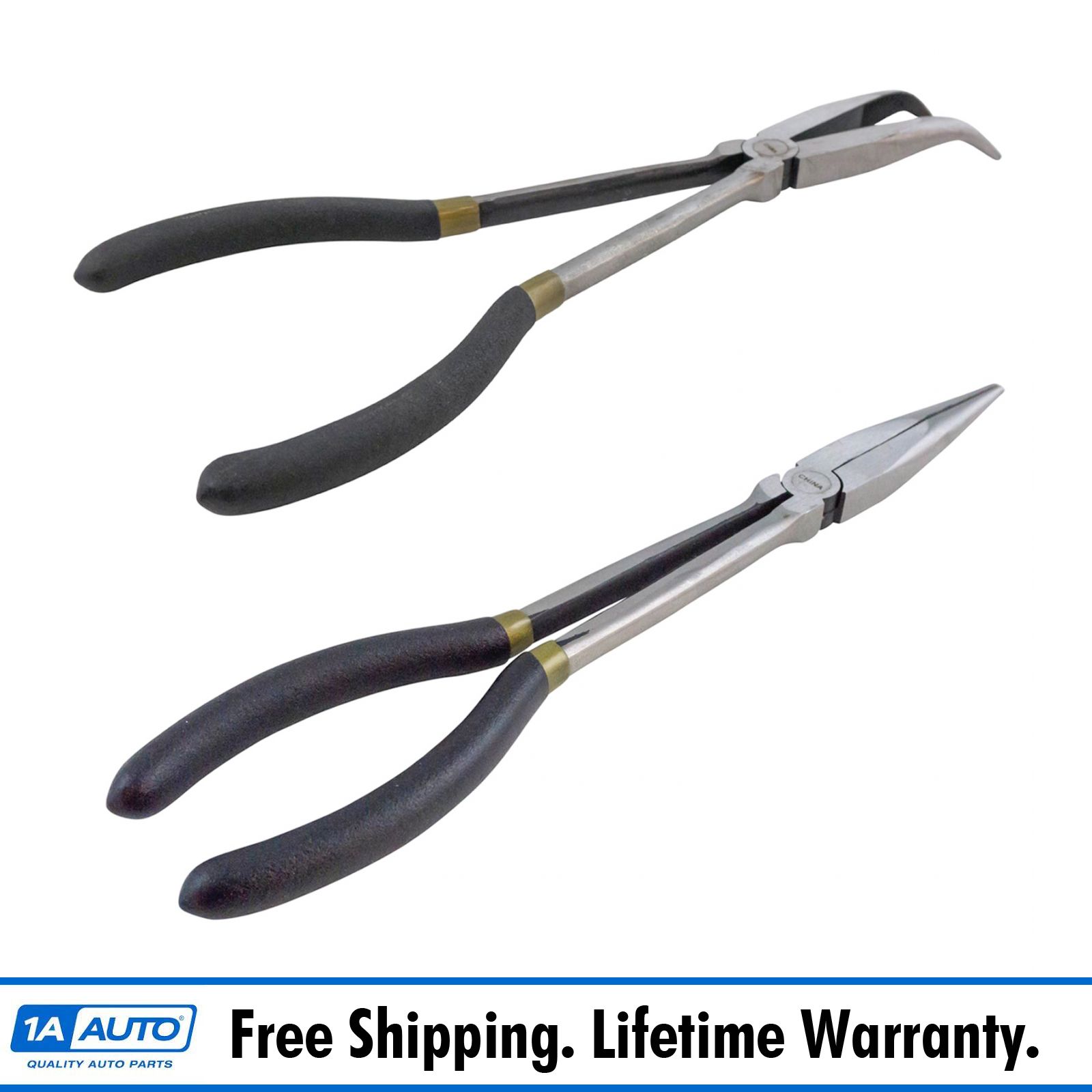 11" 45 Degree Angle & Straight Needle Nose Long Reach Handle Plier Set